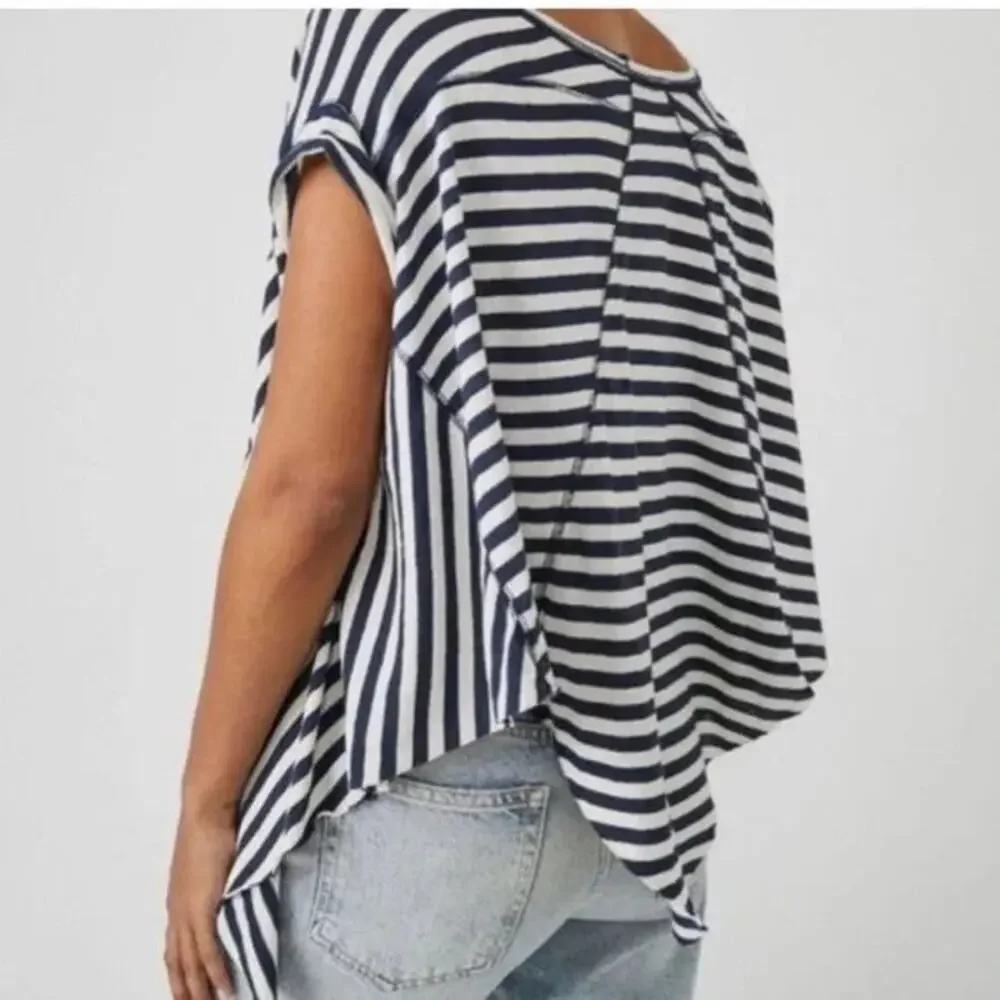 Free People We the Free Angel Striped T-Shirt Navy White Size Small - Picture 3 of 9